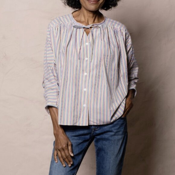 Grammar X Nikki Chasin The Antecedent Shirt Rainbow Stripe Cotton Button Up Sz 2 - Picture 1 of 11